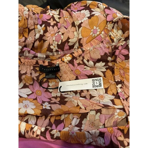 Sanctuary Floral Print Peplum Blouse Size 2X Relaxed Fit Elastic Neck Line - Picture 8 of 16
